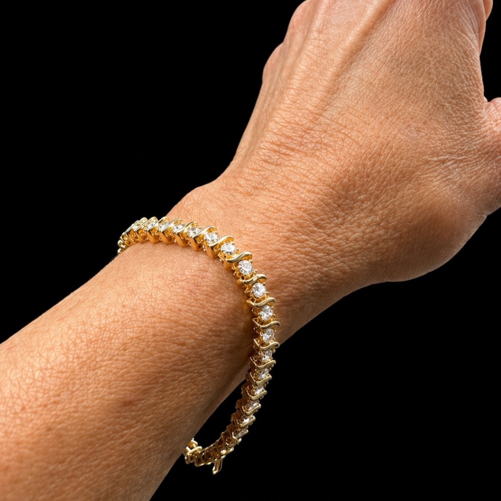 14K Yellow Gold Diamond Tennis Bracelet 8” 16g 39 Round Diamonds Estate Tested